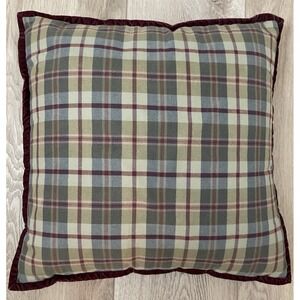 Chaps Ralph Lauren Home Brittany Green Burgundy Plaid Pillow 17x17 Velvet Edge